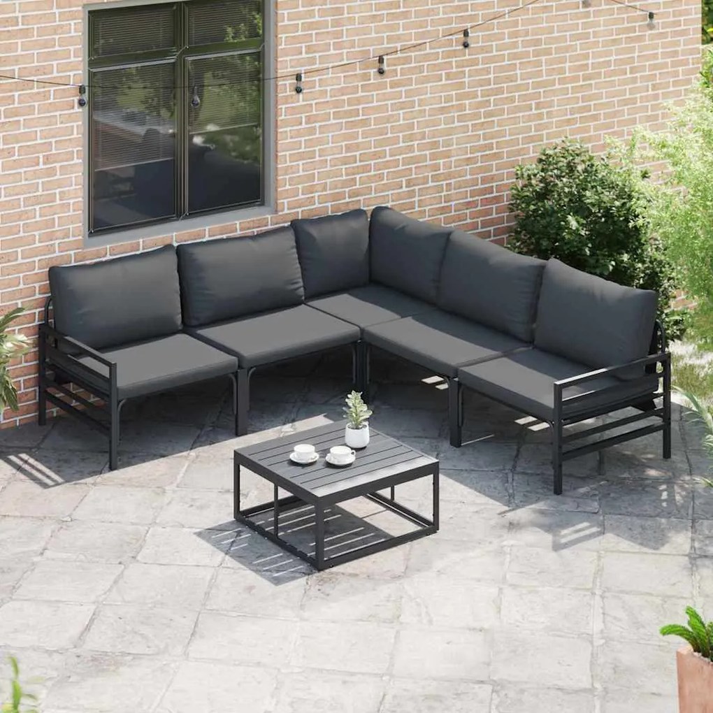 Conjunto de Sofá de Jardim 5 pcs Cinzento-escuro Aço