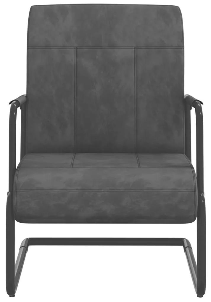 Cadeira cantilever veludo cinzento-escuro