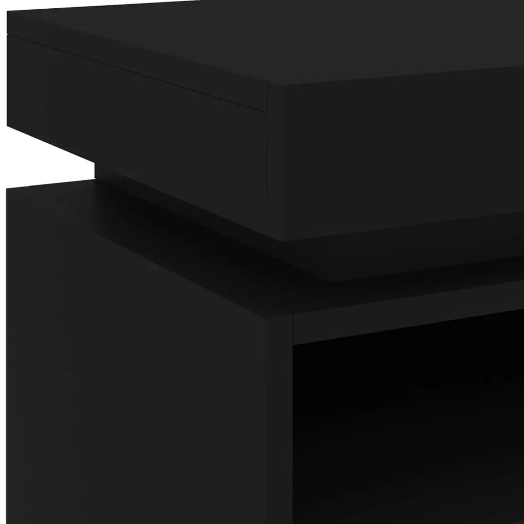 Mesa de Cabeceira Livia com Luzes LED - Preto - Design Moderno