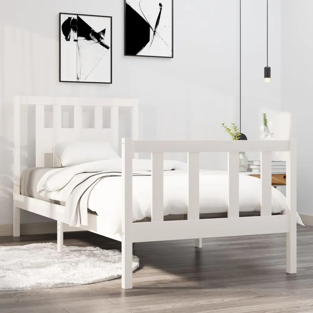 vidaXL Estrutura de cama solteiro 90x190 cm madeira maciça branco