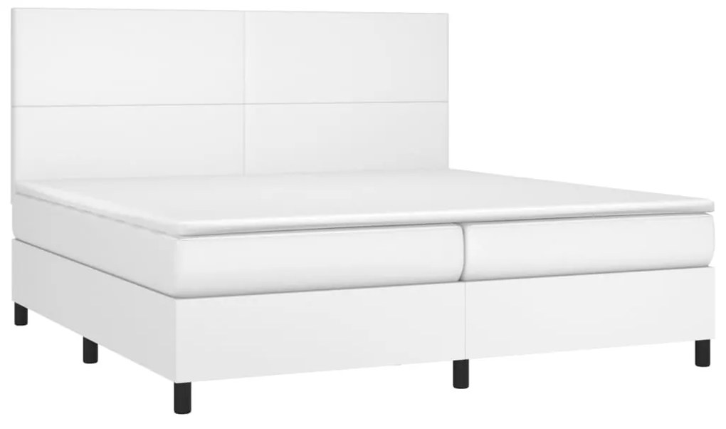 Cama box spring c/colchão/LED 200x200cm couro artificial branco