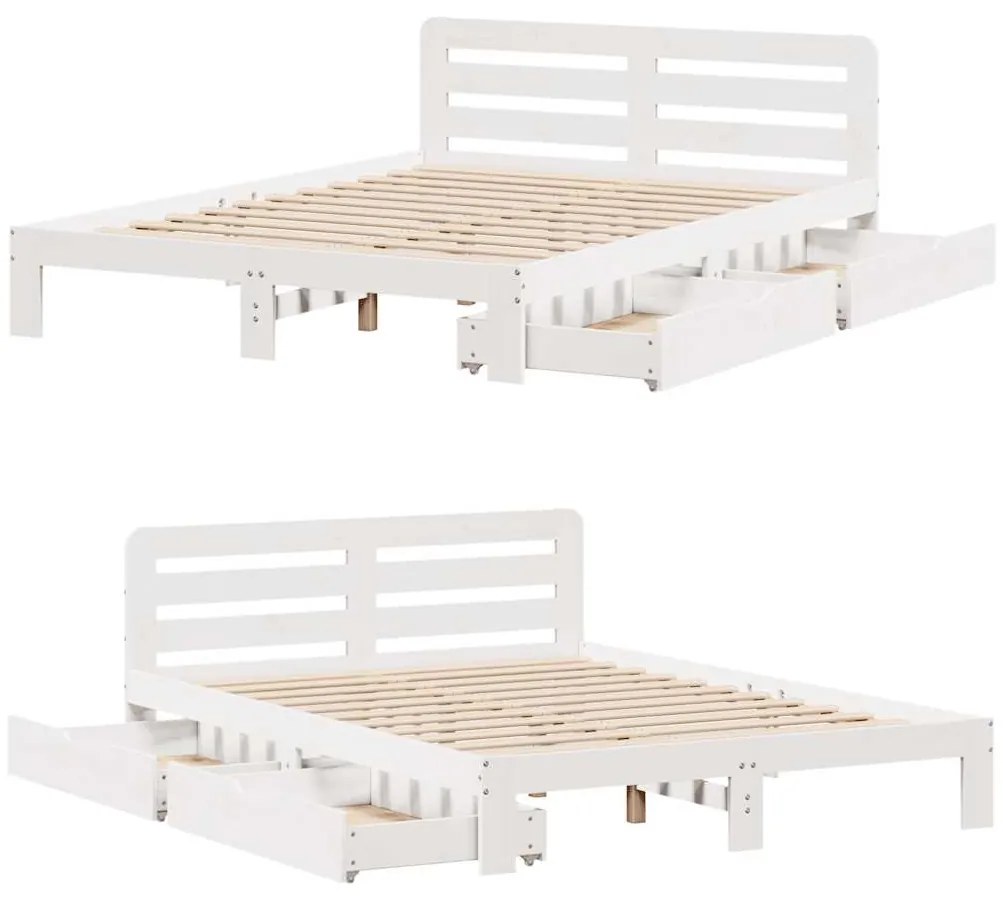 Cama sem colchão 140x190 cm madeira de pinho maciça branco