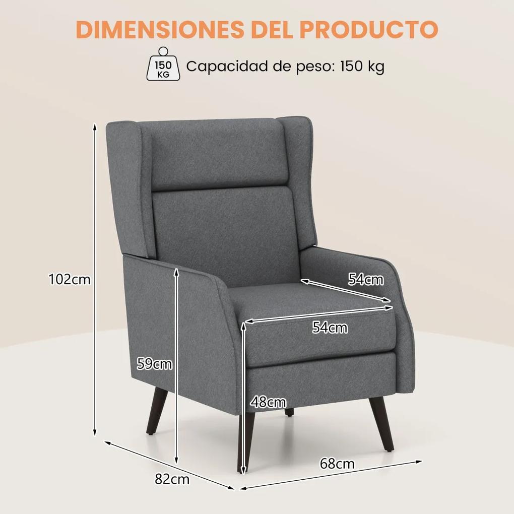 Poltrona de tecido com almofada de assento removível com encosto alto e molas resistentes para sala de estar quarto 68 x 82 x 102 cm Cinzento