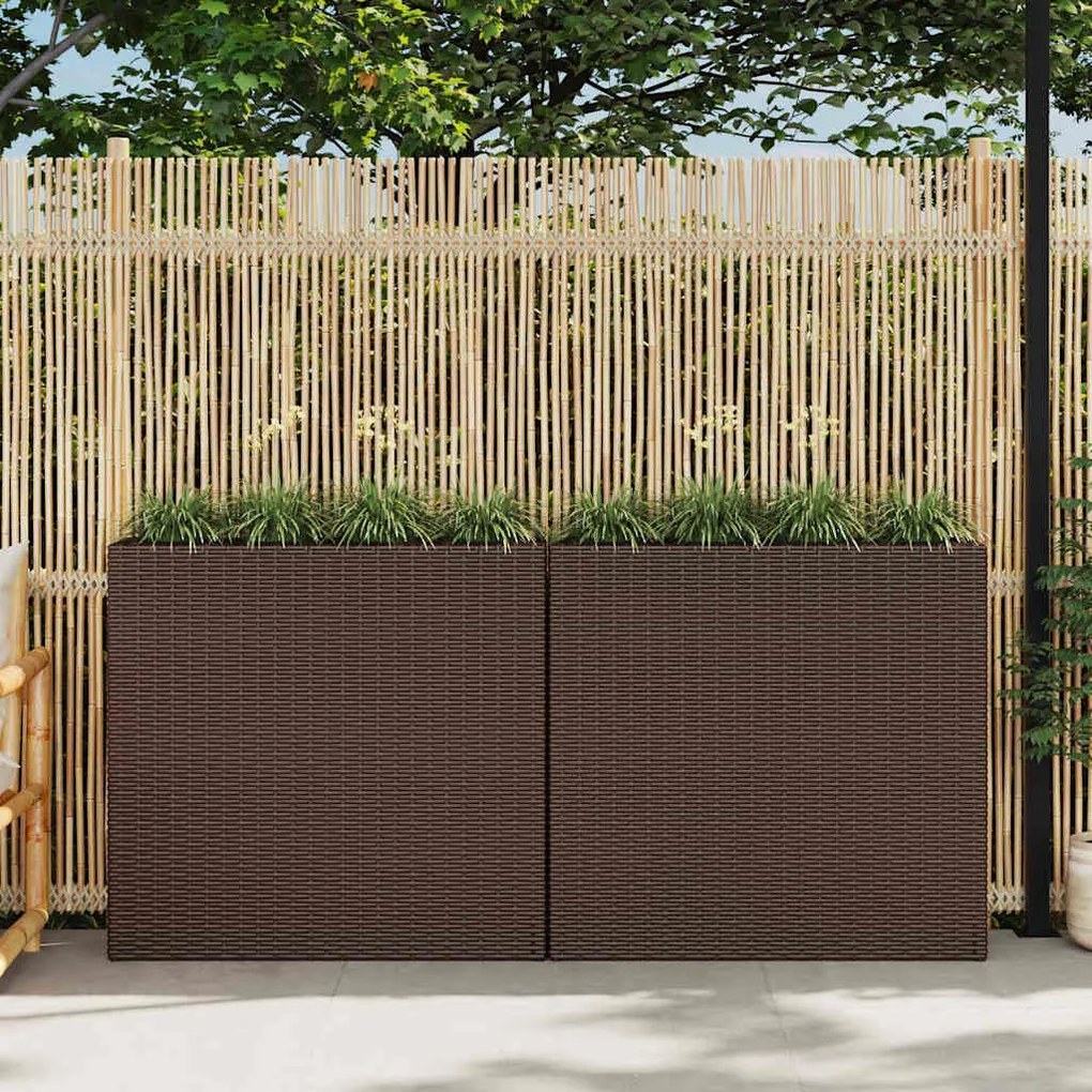 Floreira de jardim com 4 vasos 2 pcs vime PE castanho