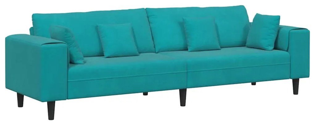 Sofá de Veludo com almofada com travesseiro Turquesa 208 cm Veludo