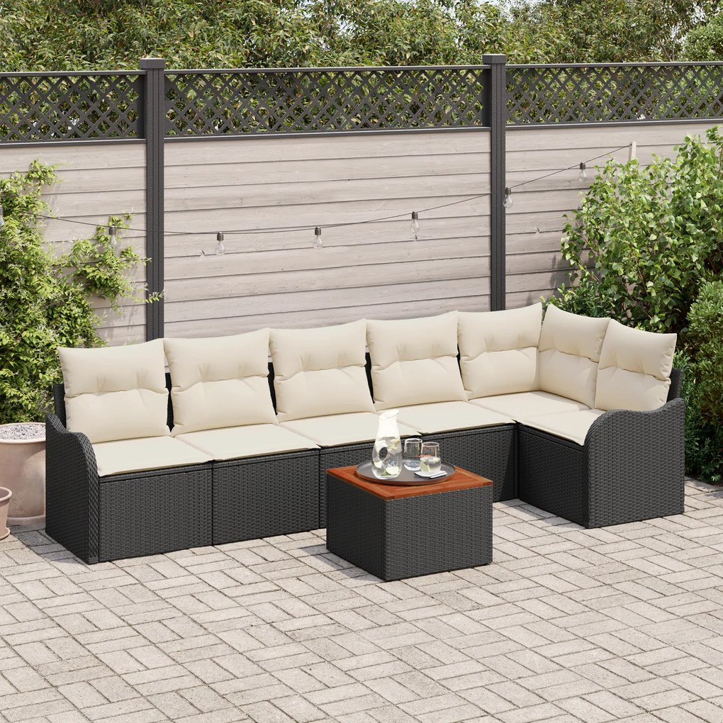 Conjunto de Sofás para Jardim de 7 Peças com Almofadas Preto Poli Ratt