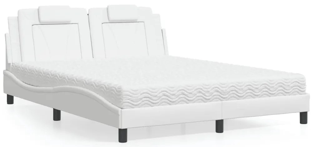 Cama com colchão 160x200 cm couro artificial branco