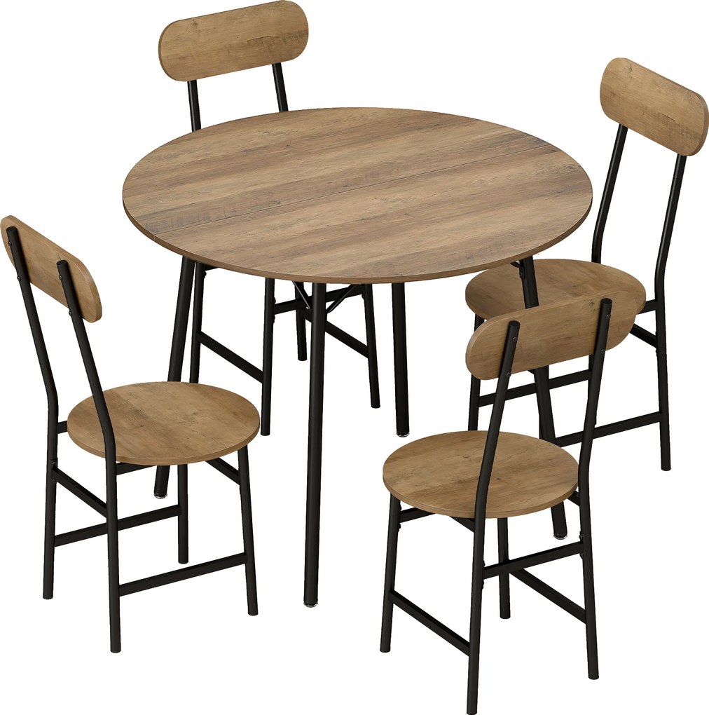 HOMCOM Conjunto de jantar 5 peças: mesa e 4 cadeiras, pernas em metal, acabamento natural. | Aosom Portugal