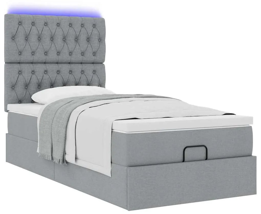 Cama Otomana com colchão & LEDs 80x200cm tecido cinza-claro