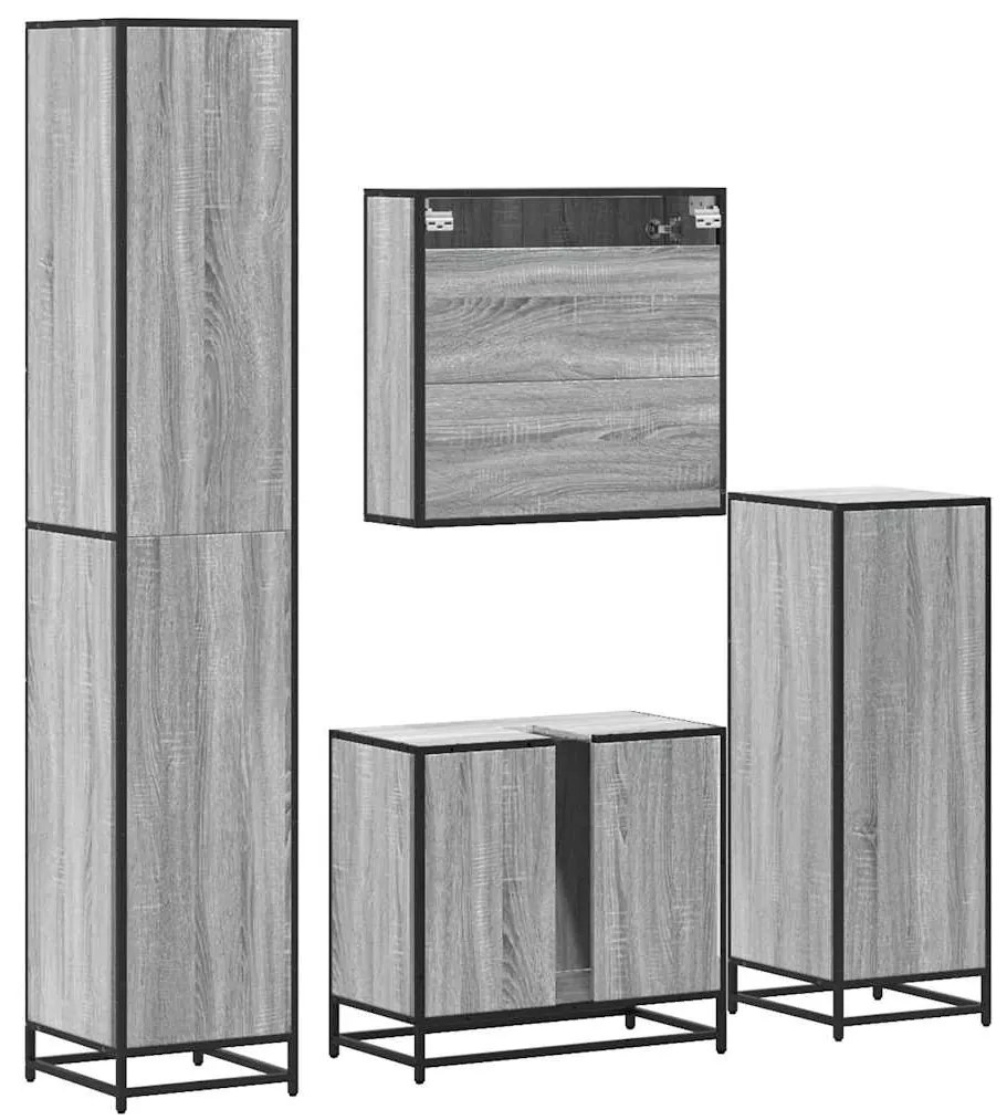 4 pcs Conjunto móveis casa de banho madeira proc. cinza sonoma