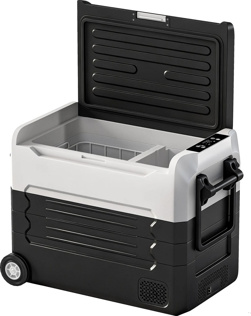 Outsunny Caixa frigorífica com compressor 50L -20℃-20℃ Caixa frigorífica elétrica com controlo de temperatura de dupla zona APP LED Proteção de bateria Pega dobrável | Aosom Portugal