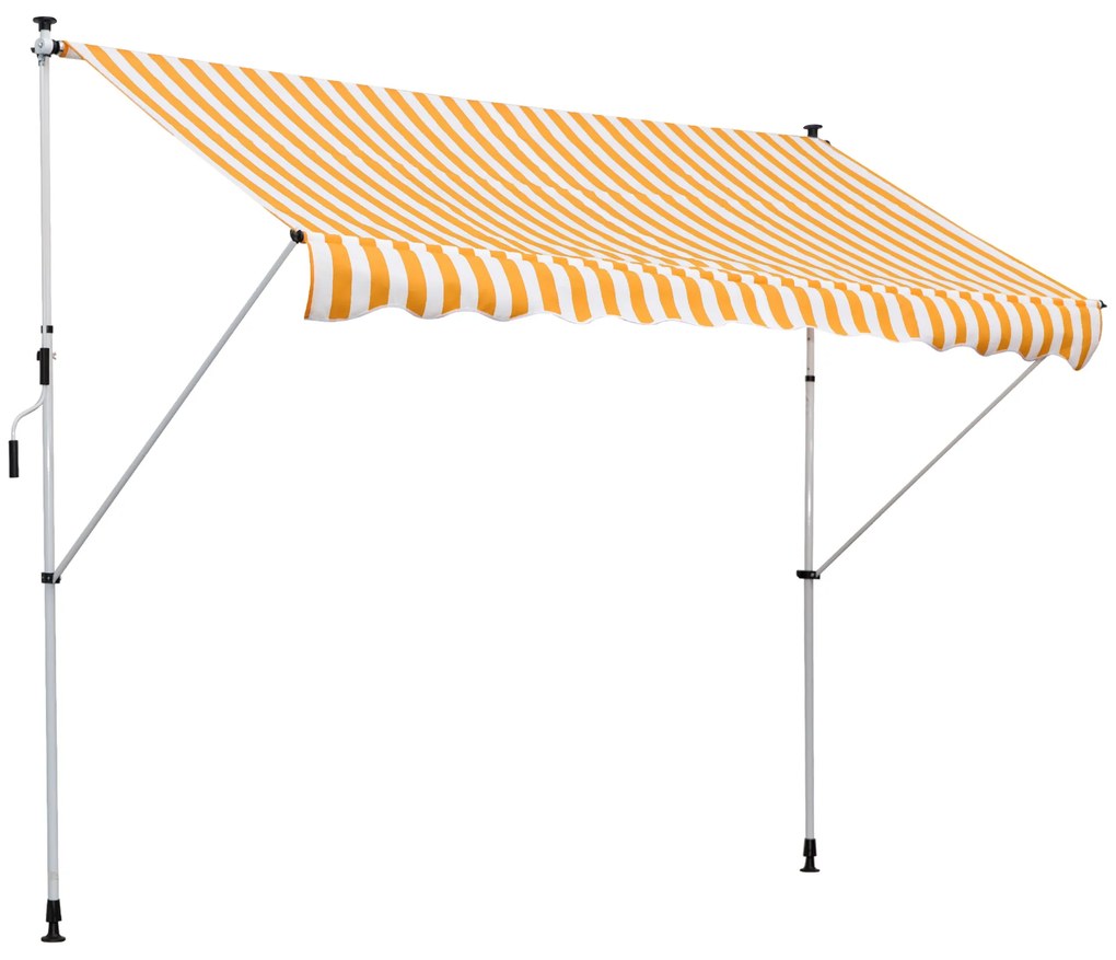 Outsunny Toldo Portátil 3x1,5 m Manual Dobrável de Alumínio Altura Regulável com Manivela para Terraço Jardim Amarelo e Branco | Aosom Portugal