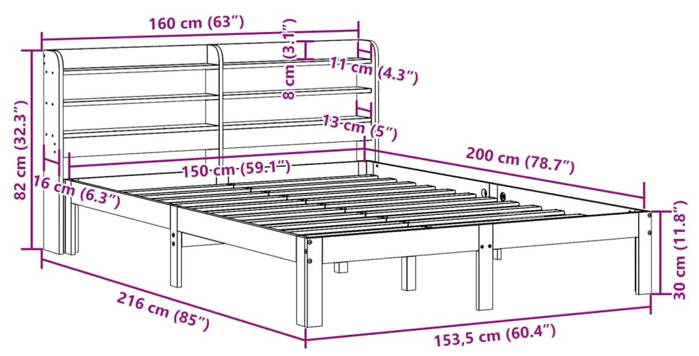 Estrutura de cama c/ cabeceira 150x200 cm pinho maciço branco