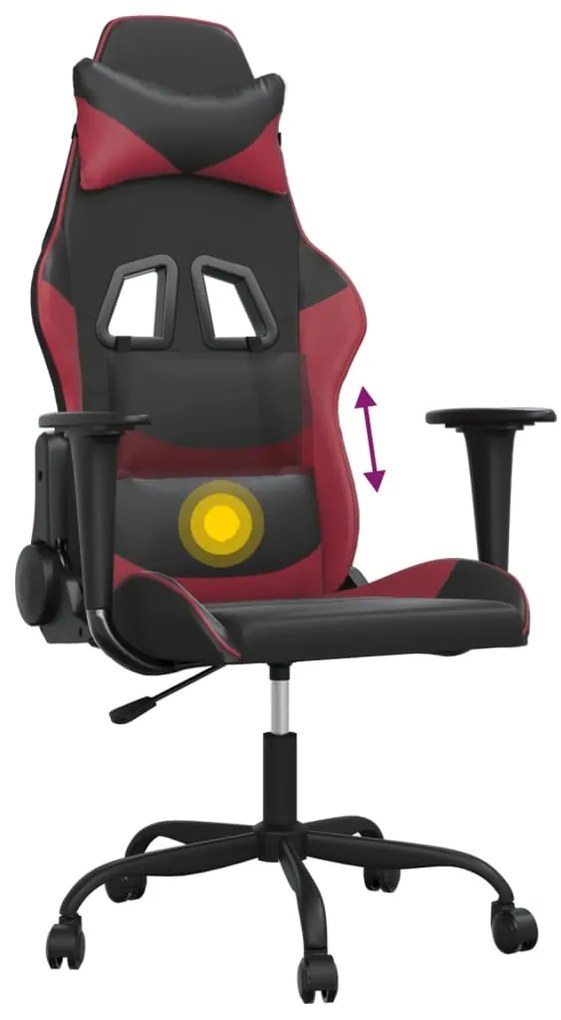 Cadeira gaming massagens couro artificial preto/vermelho tinto