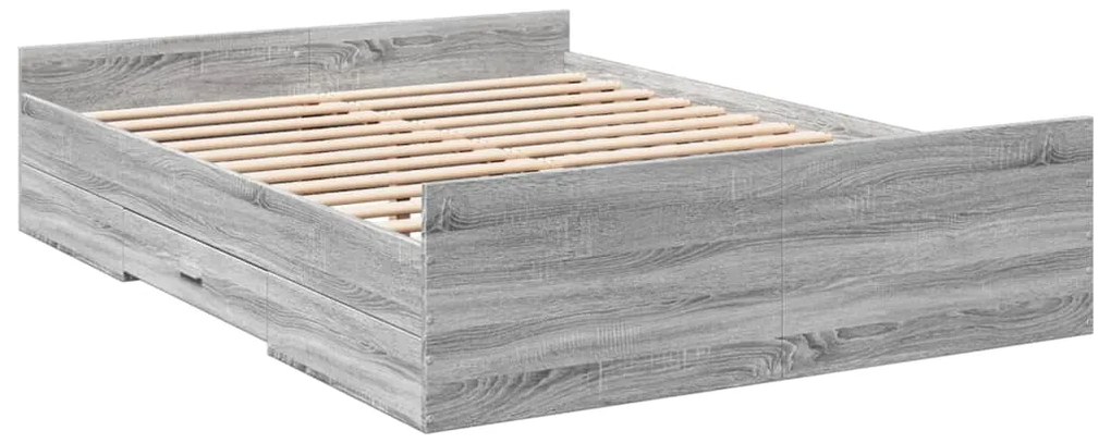 Estrutura de cama c/ gavetas derivados madeira cinza sonoma