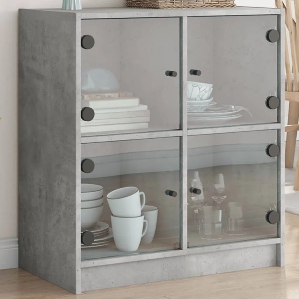 vidaXL Armário de apoio c/ portas de vidro 68x37x75,5 cm cinza cimento