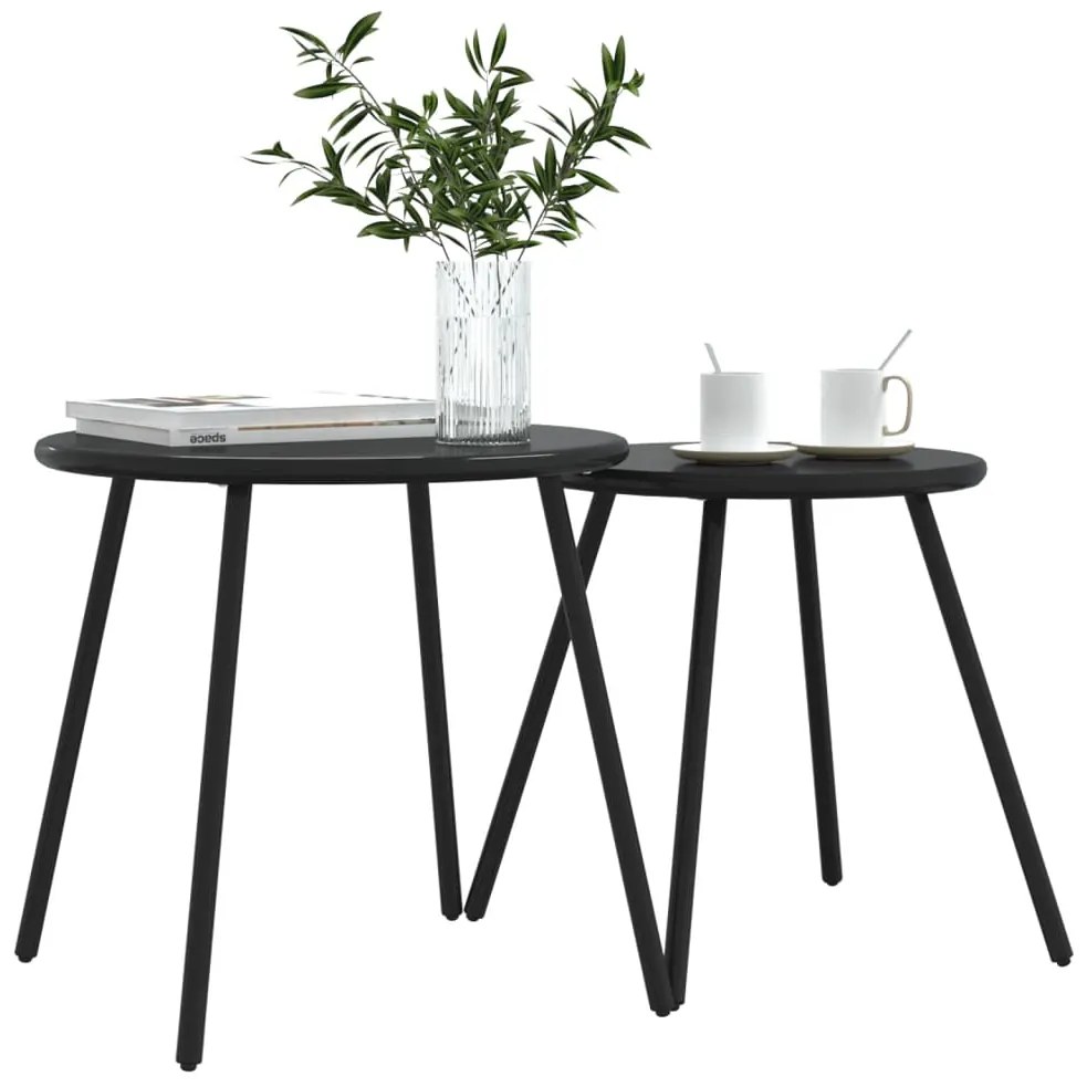 Mesas centro p/ jardim redondas 2 pcs aço revestido a pó preto
