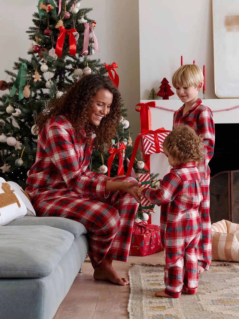 Pijama em flanela coleção cápsula de Natal, para mulher quadrados vermelho