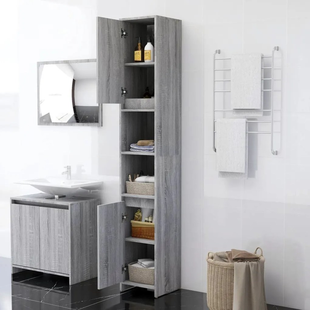 Armário WC 30x30x183,5 cm derivados de madeira cinzento sonoma