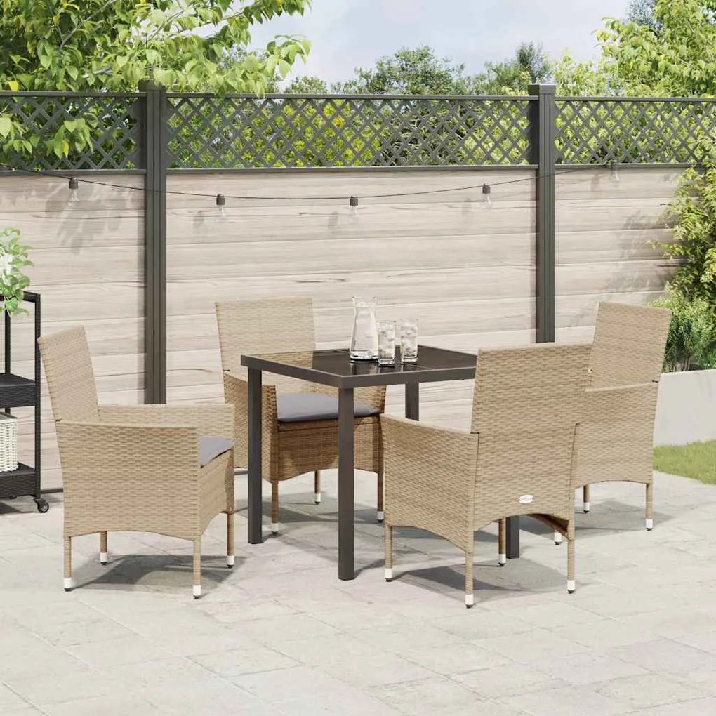Conjunto de Jantar de Jardim com 5 Peças e Almofadas Bege em Rattan Si