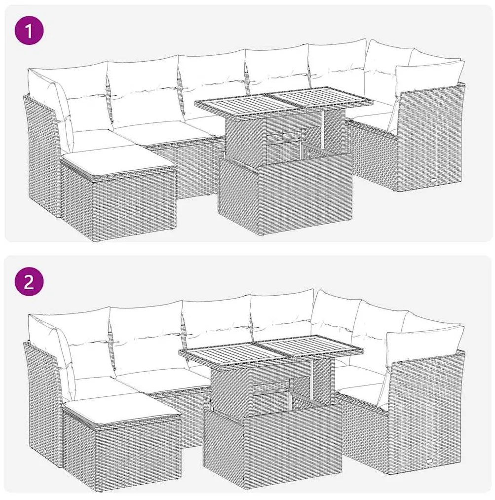 8 pcs conjunto sofás de jardim com almofadões vime PE preto