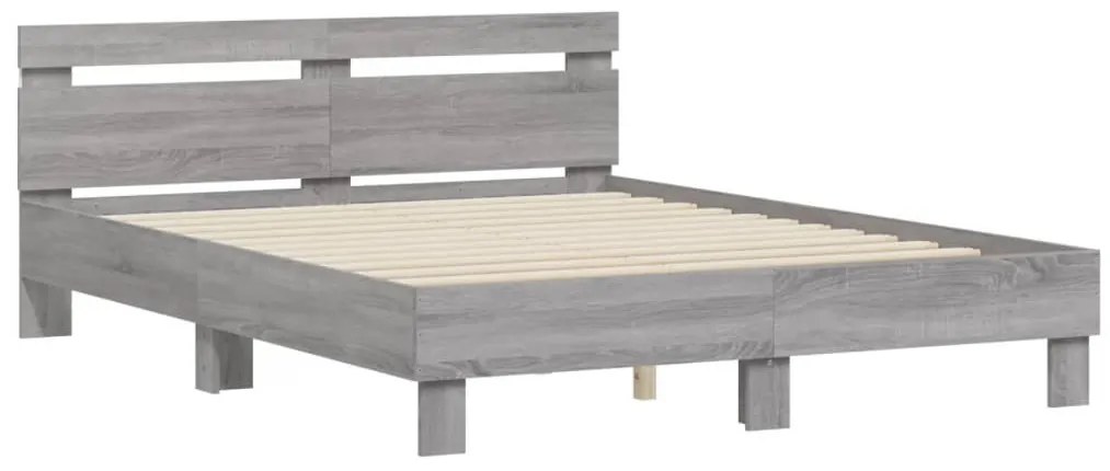 Estrutura cama c/ cabeceira/luzes LED 140x200cm cinzento sonoma