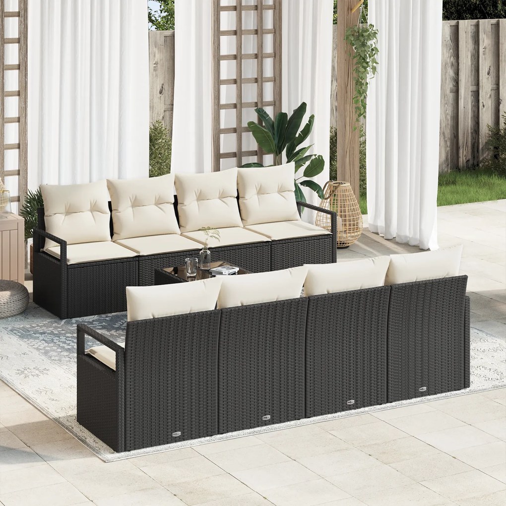 Conjunto de Sofá de Jardim vidaXL de 9 Peças com Almofadas Preto Ratta