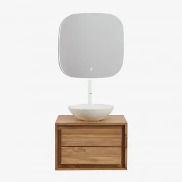 Conjunto De Móvel De Casa De Banho Suspenso Em Madeira De Teca Jabari Madeira De Teca & Cimento Redondo Branco Ø40 Cm Zavion & Quadrado - Sklum