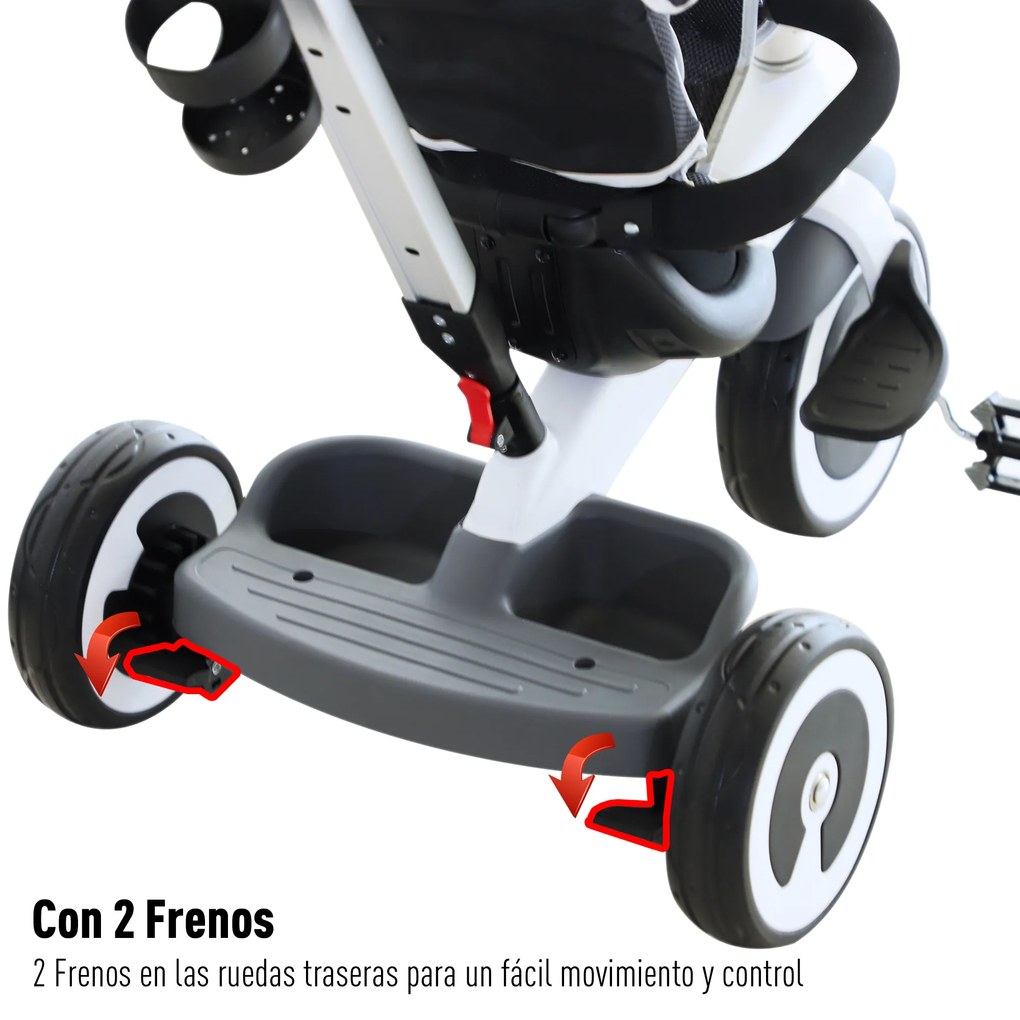 HOMCOM triciclo bebê 4 em 1 s para crianças +18 meses Evolutivo capuz Barra Destacável Controle Parental Brinquedo de aprendizagem Cinza