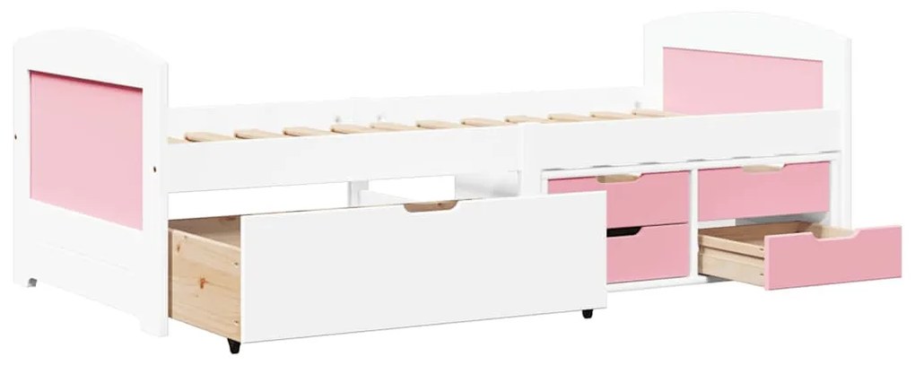 Sofá-cama com 5 gavetas sem colchão 90x200 cm IRUN branco&amp;rosa