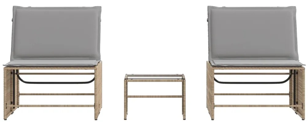 Espreguiçadeiras com mesa 2 pcs vime PE bege