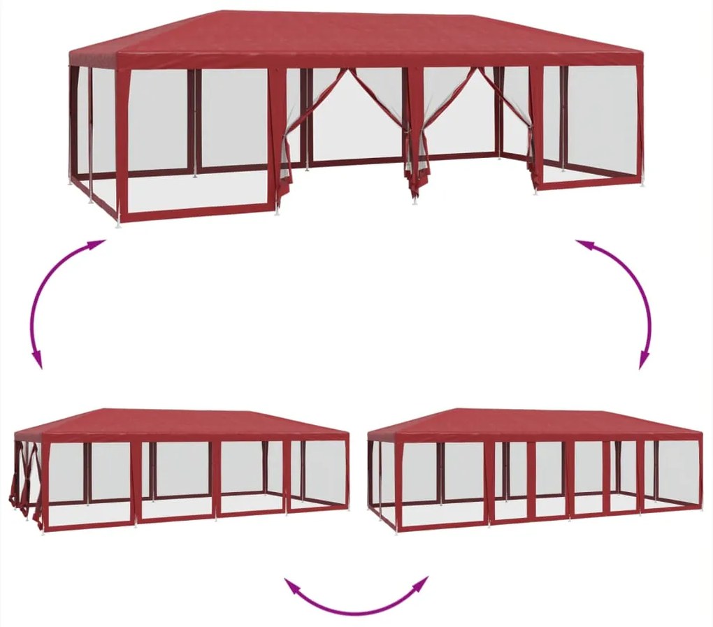 Tenda p/ festas c/ 12 paredes laterais malha 8x4m PEAD vermelho