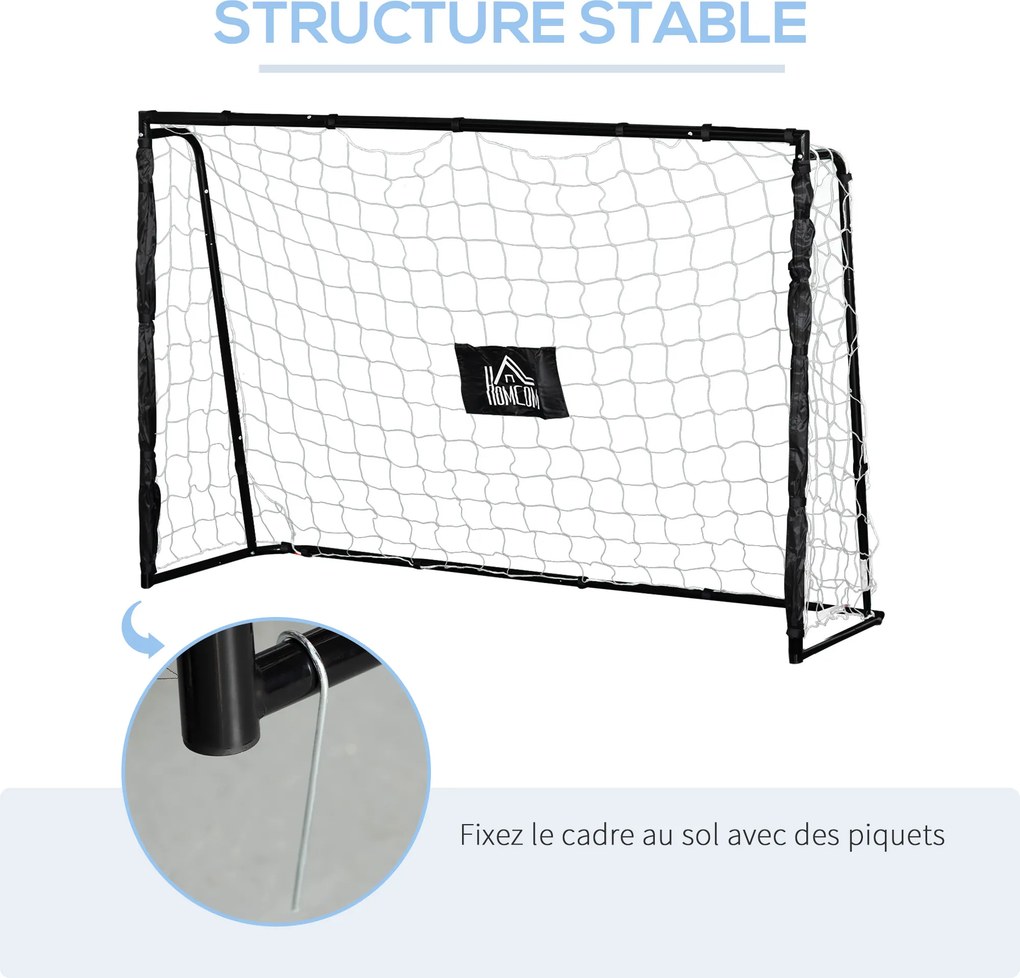 Baliza de futebol com estrutura metálica, rede em PE, estacas e ferramentas incluídas; dim. 186 x 62 x 123 cm; preto e branco
