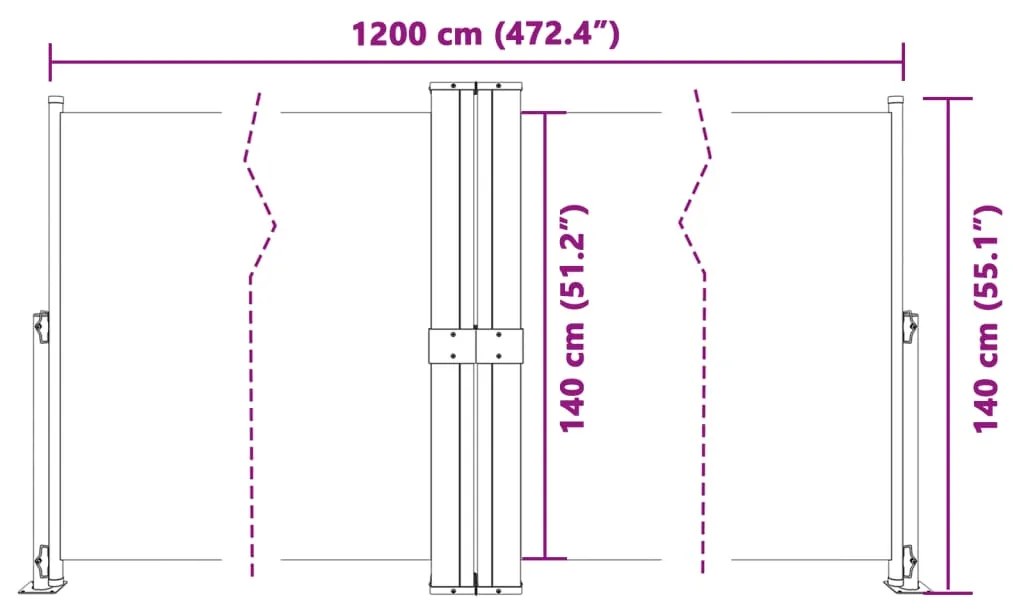 Toldo lateral retrátil 140x1200 cm cor creme