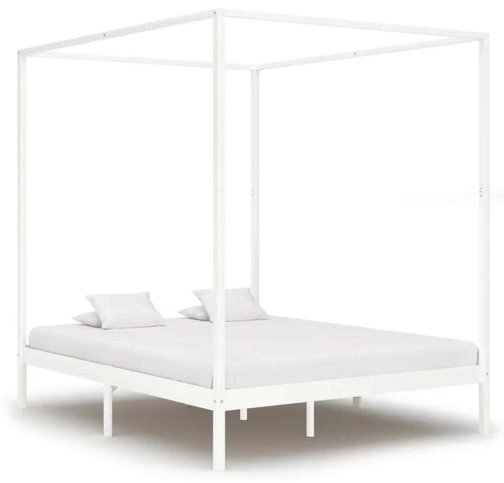 283266 vidaXL Estrutura de cama com toldo 160x200 cm pinho maciço branco
