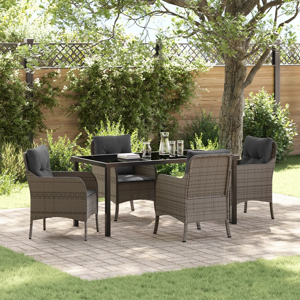 vidaXL Conjunto de Jantar de Jardim com Almofadas Cinza Vime Poliéster