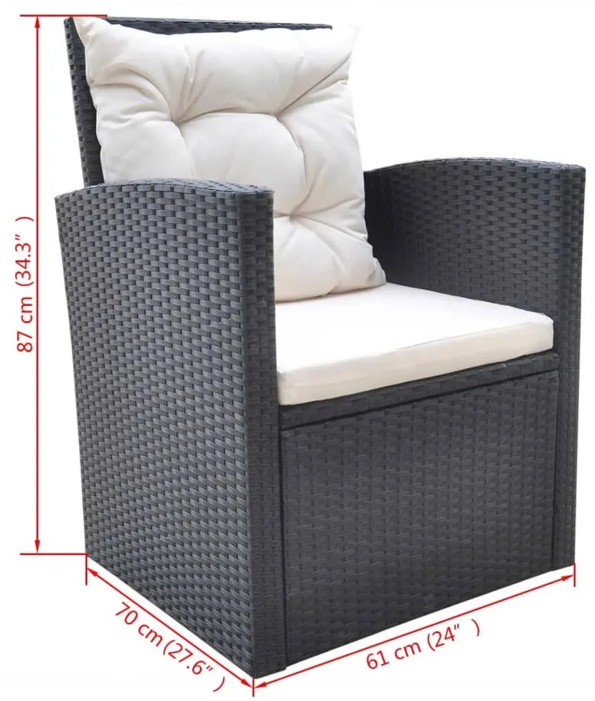 6 pcs conjunto jantar exterior com almofadões vime PE preto