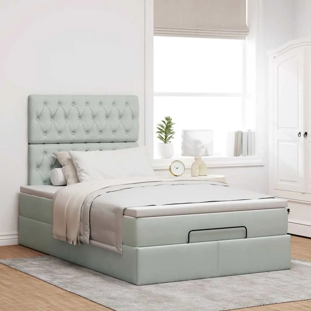 Estrutura de cama otomana com colchões cinza claro Veludo