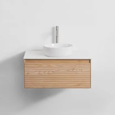 Conjunto De Móveis De Banheiro Em Madeira Tedrik Ash Castanho Fresno & Cerâmica Redonda Branca Ø40 Cm Lenka & Sem - Sklum