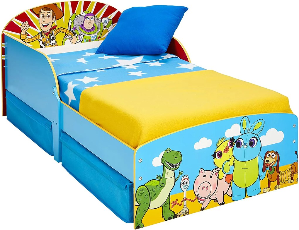 Cama infantil para crianças pequenas Toy Story 4 com gaveta inferior AZUL VERMELHO
