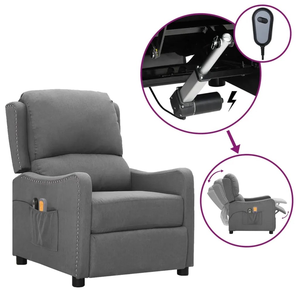 3098757 vidaXL Poltrona de massagens elétrica tecido cinzento-claro