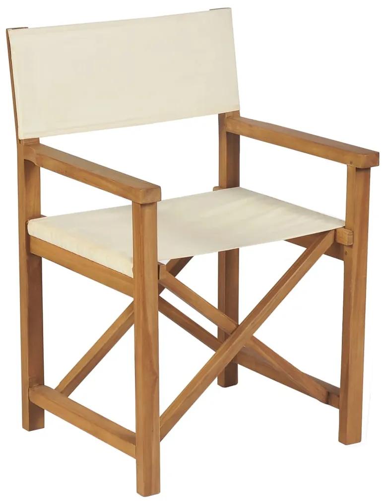 310671 vidaXL Cadeira de realizador dobrável teca maciça branco nata