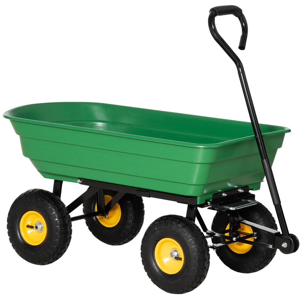 Outsunny Carrinho de Jardim com Caçamba Inclinável até 75° Carrinho de Mão com Guiador Ajustável 109x52x94 cm Verde Escuro