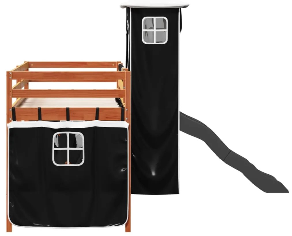 Cama alta criança c/ torre 90x200 cm pinho maciço branco/preto
