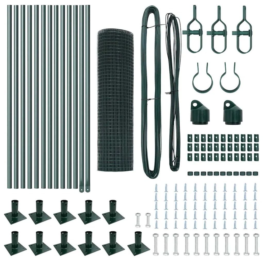 Conjunto de Posts de Cerca Verde 2 Postes Verde Aço 25 x 0.5 m