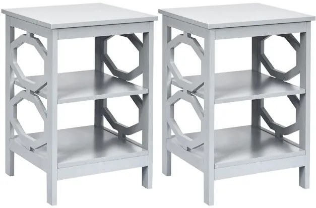 Mesa de cabeceira de 3 níveis com 2 peças, mesa lateral para sofá, prateleira de armazenamento e exposição - branca