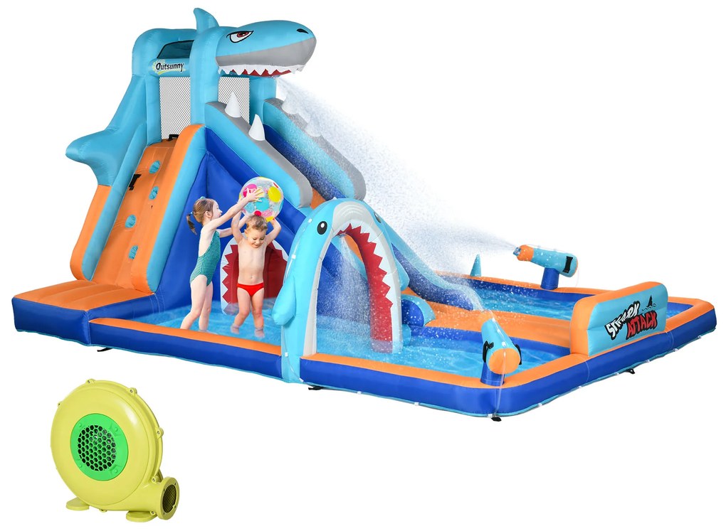 Castelo Insuflável Infantil 6 em 1 com Escorrega Piscina Parede de Escalada Canhão de Água 440x350x240 cm Multicolor