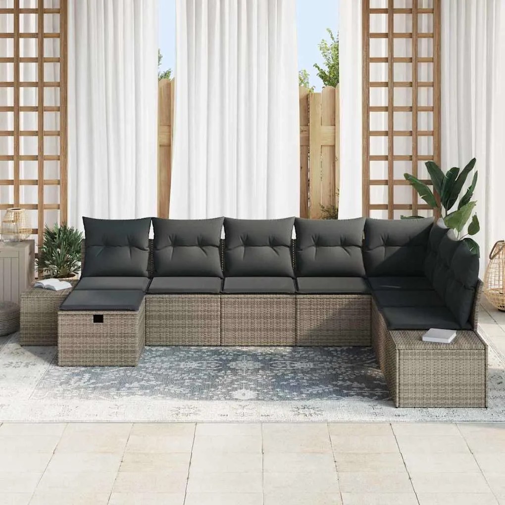 Conjunto de Sofá de Jardim de 8 Peças com Almofadas em Rattan Poliéste