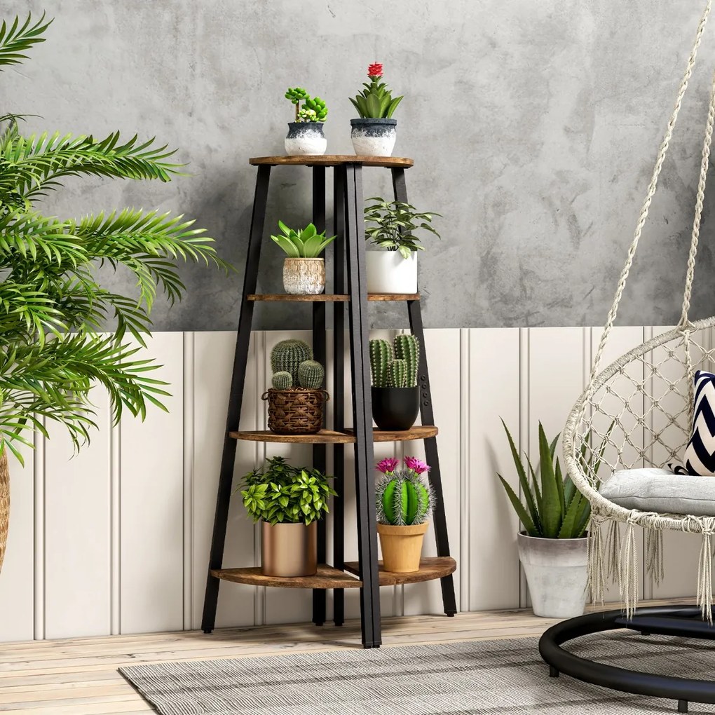 Estante canto de 4 preateleiras Suporte industrial anti-tombamento para plantas para escritório, sala de estar, quarto, 36 x 34 x 126 cm, Castanho Rús