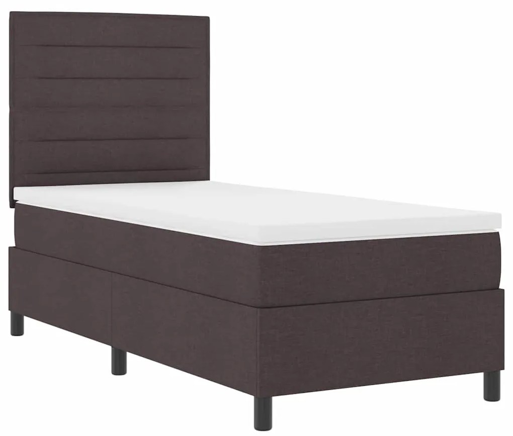 Cama Box com Colchão e LED, Castanho Escuro, 90 x 200 cm, Tecido